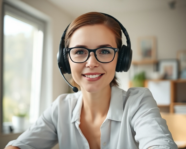 A presenter on camera, the simulated webcam sample